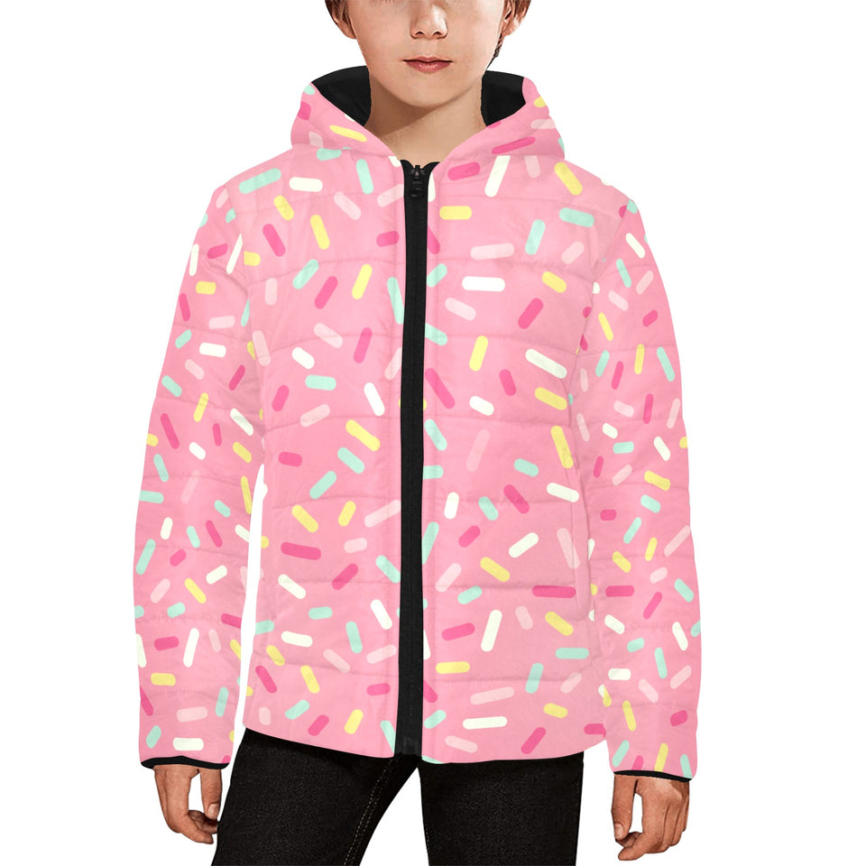 Pink donut glaze candy pattern Kids' Boys' Girls' Padded Hooded Jacket