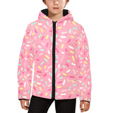 Pink donut glaze candy pattern Kids' Boys' Girls' Padded Hooded Jacket