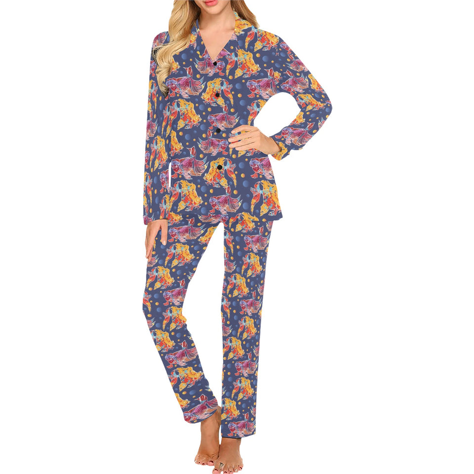 Goldfish Pattern Print Design 05 Women's Long Pajama Set