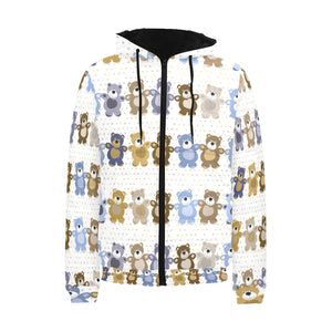 Teddy Bear Pattern Print Design 02 Men's Padded Hooded Jacket