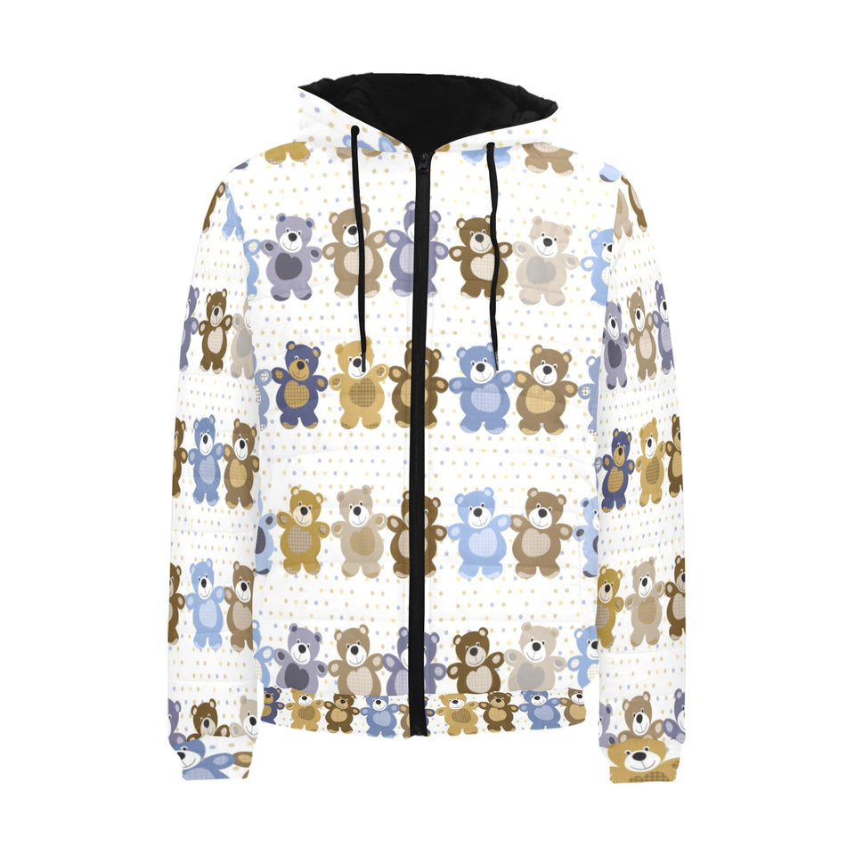 Teddy Bear Pattern Print Design 02 Men's Padded Hooded Jacket