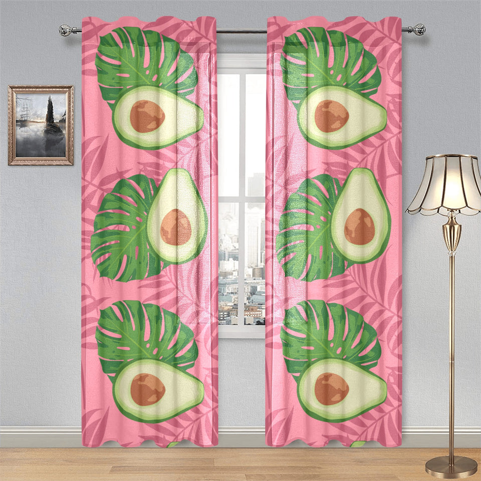 Avocado slices leaves pink back ground Gauze Curtain