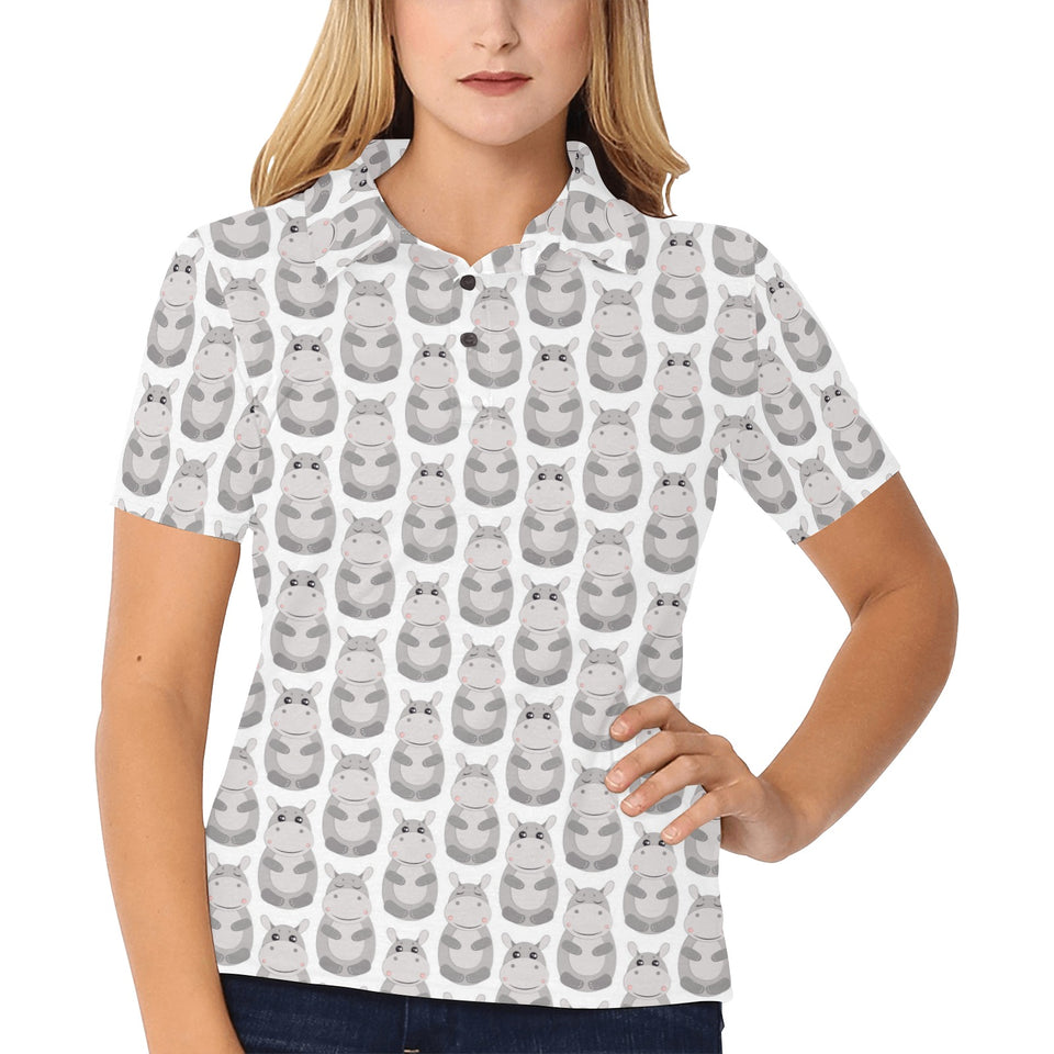 Hippopotamus Pattern Print Design 05 Women's All Over Print Polo Shirt