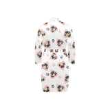 Cute pugs pink heart paw pattern Men's Long Sleeve Belted Night Robe