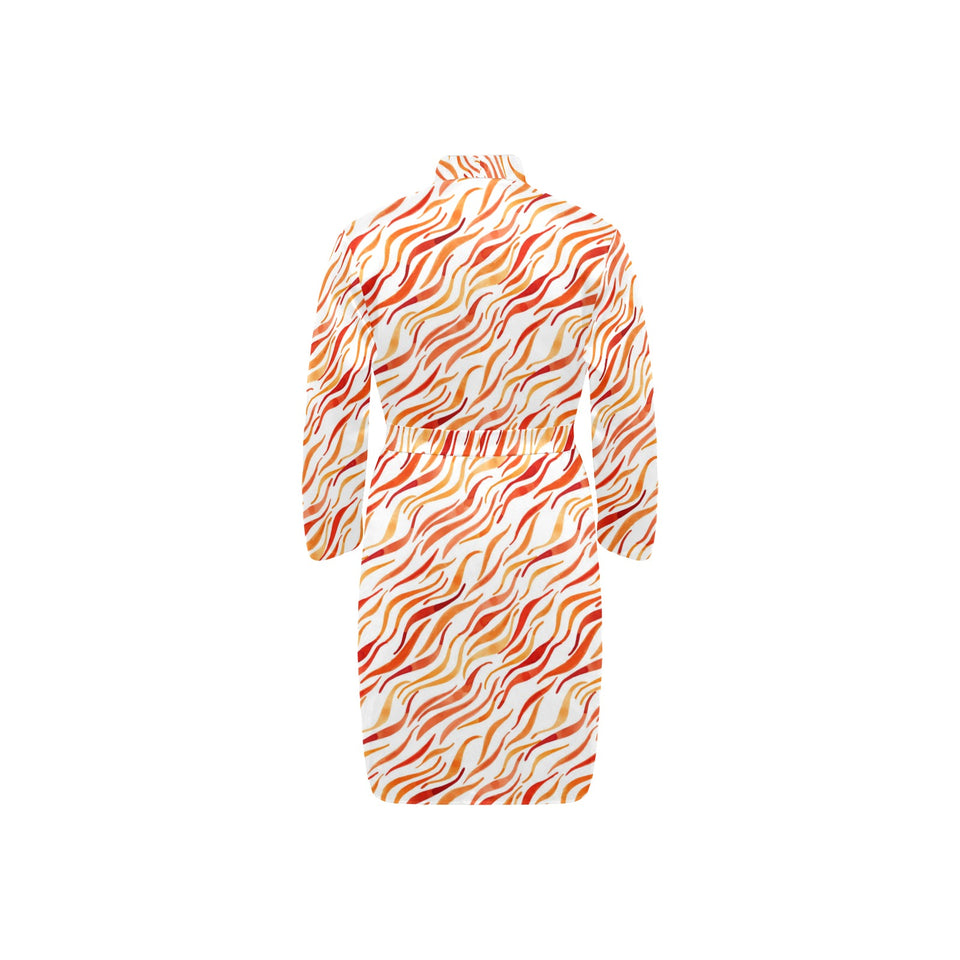 Fire flame watercolor pattern Men's Long Sleeve Belted Night Robe