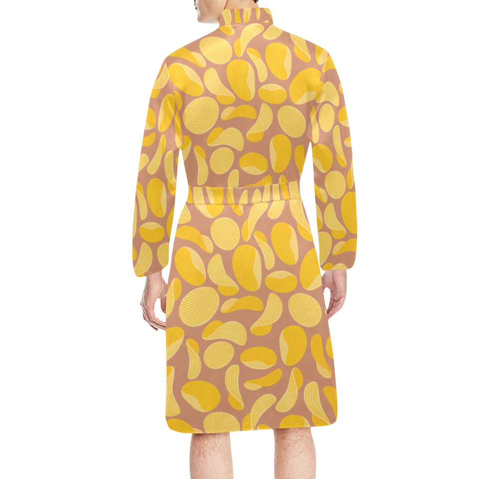 Potato Chips Pattern Print Design 01 Men's Long Sleeve Belted Night Robe