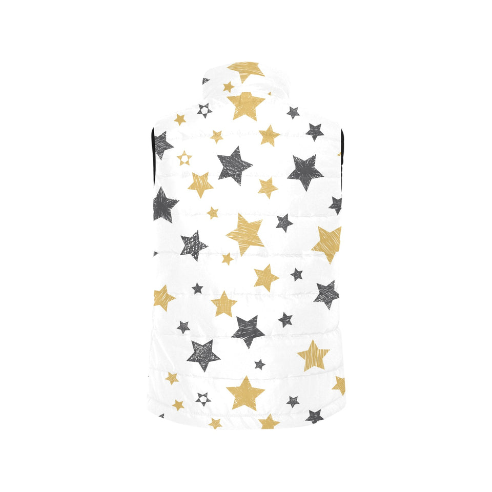 hand drawn gold black star pattern Women's Padded Vest