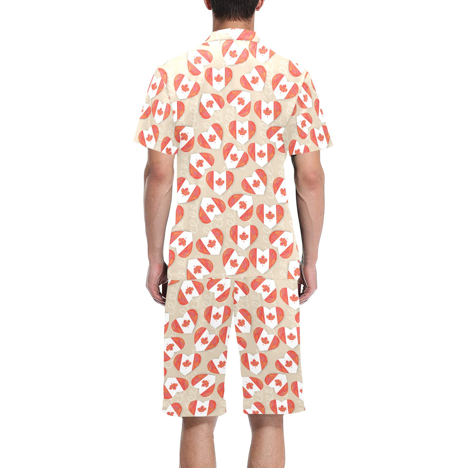 Canada Pattern Print Design 01 Men's V-Neck Short Pajama Set
