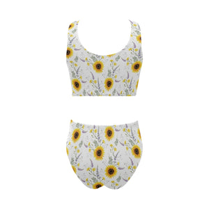 beautiful sunflowers pattern Chest Bowknot High Waisted Bikini Swimsuit
