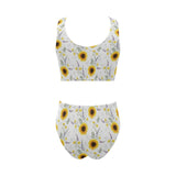 beautiful sunflowers pattern Chest Bowknot High Waisted Bikini Swimsuit