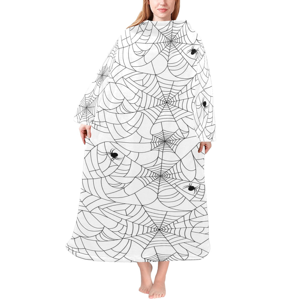 Spider web cobweb pattern white background Blanket Robe with Sleeves