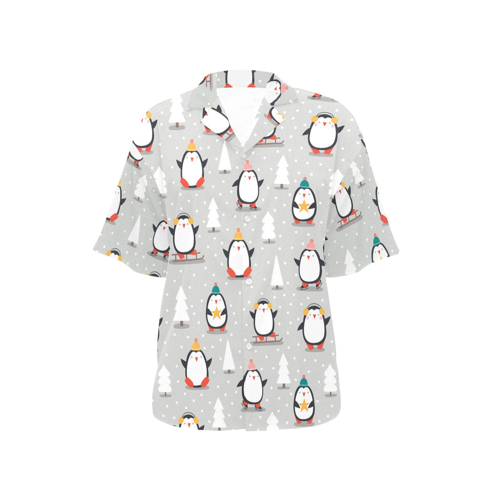 Cute Penguin christmas pattern Women's All Over Print Hawaiian Shirt
