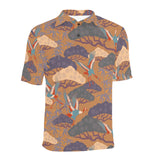 Bonsai bamboo stork japanese pattern brown theme Men's All Over Print Polo Shirt
