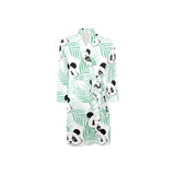 Panda pattern tropical leaves background Men's Long Sleeve Belted Night Robe