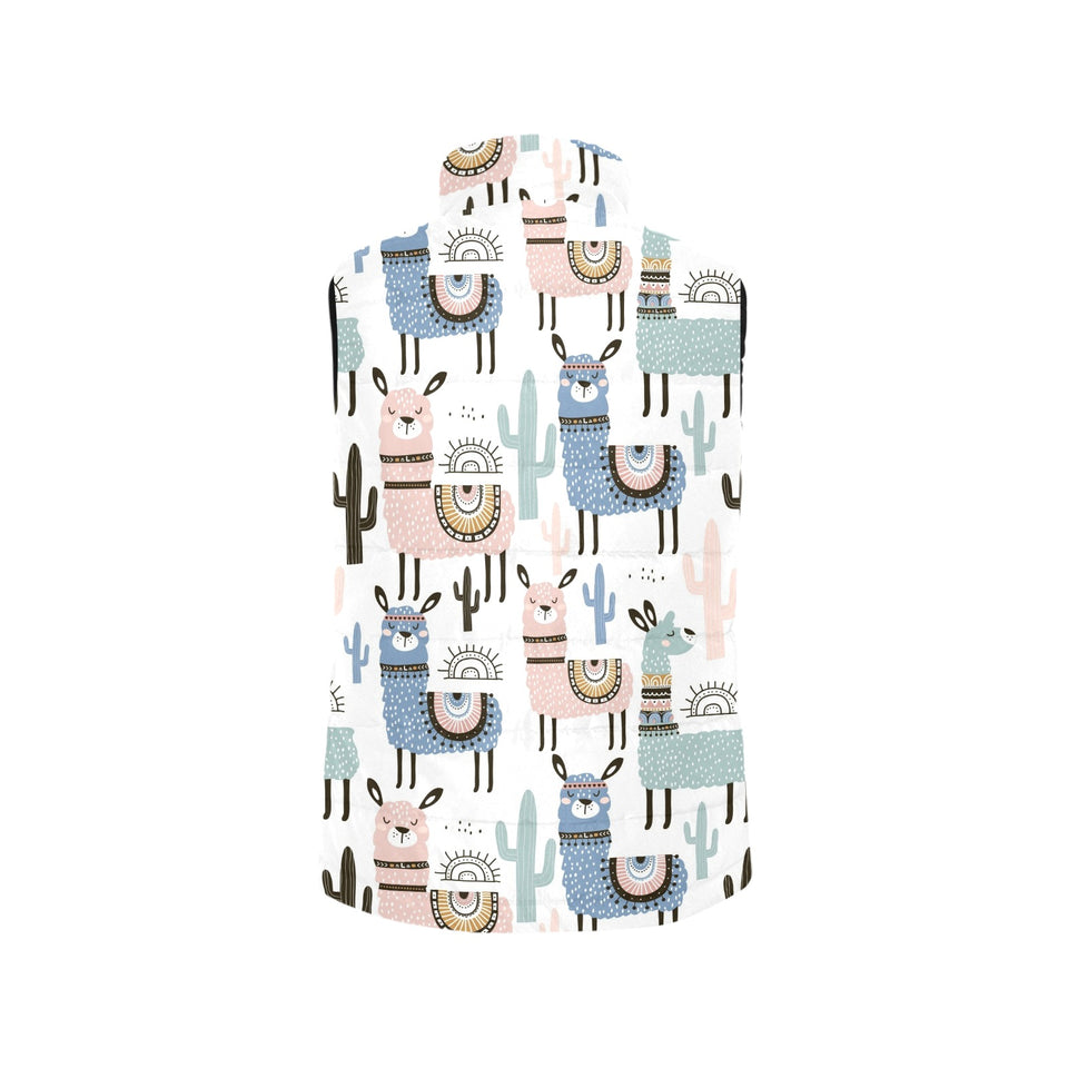 lama Alpaca cactus hand drawn pattern Women's Padded Vest