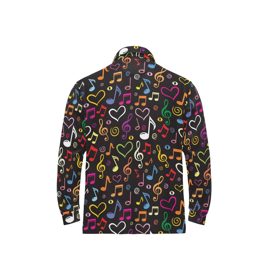 Music Notes Pattern Print Design 02 Men's Long Sleeve Polo Shirt