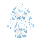 Blue whale pattern Women's Long Sleeve Belted Night Robe