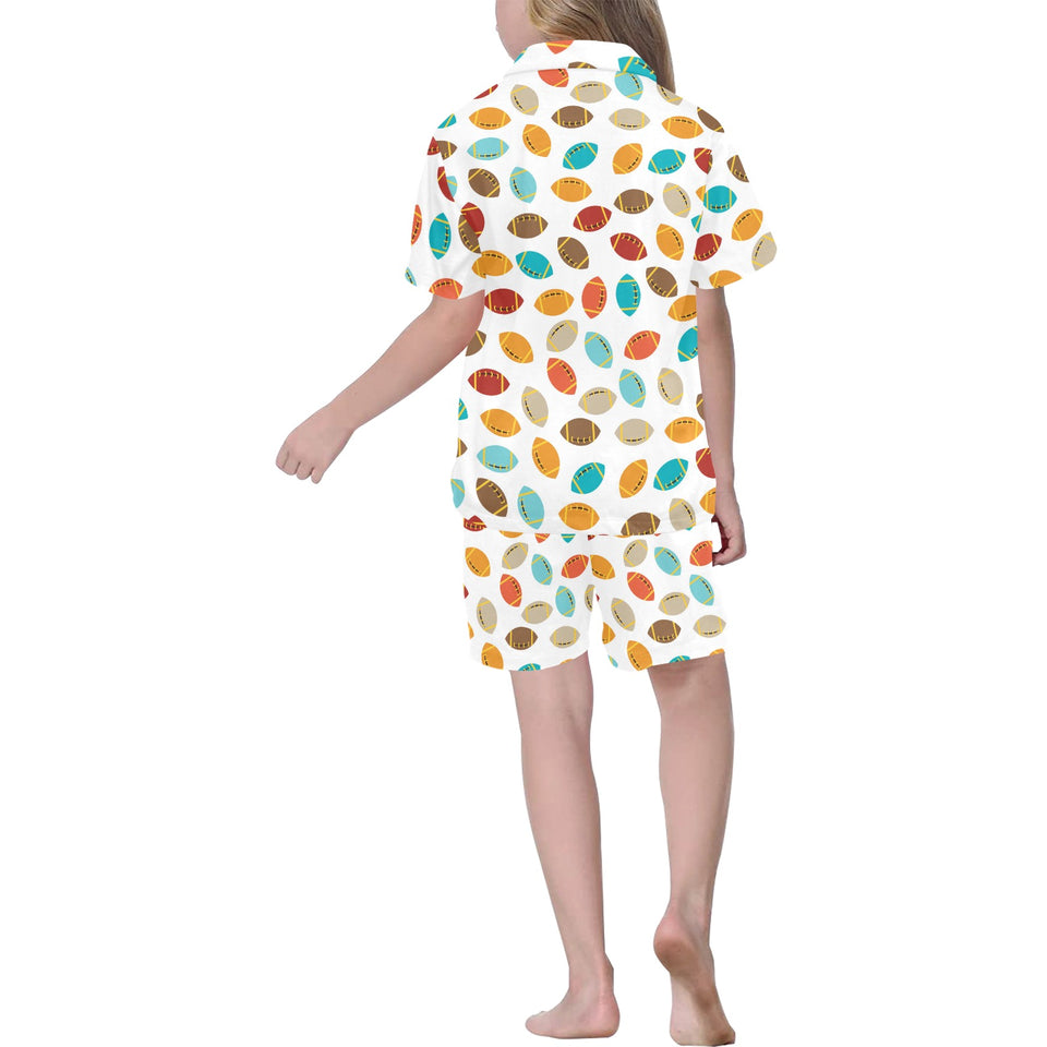 Colorful american football ball pattern Kids' Boys' Girls' V-Neck Short Pajama Set