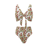 Red tulips and daffodils pattern Chest Bowknot High Waisted Bikini Swimsuit
