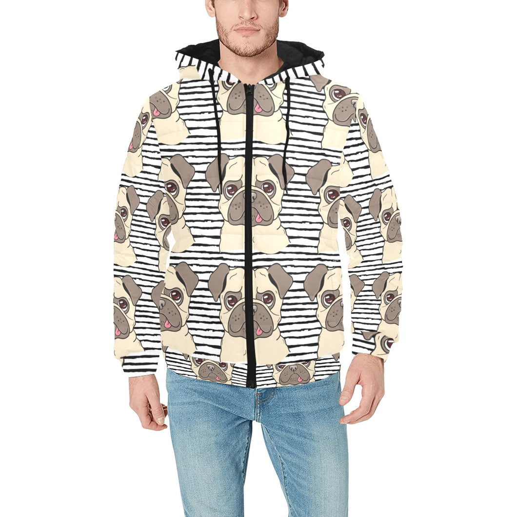 Happy pug pattern Men's Padded Hooded Jacket