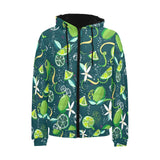 Lime ice flower pattern Men's Padded Hooded Jacket