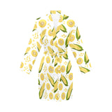 Corn Pattern Print Design 05 Women's Long Sleeve Belted Night Robe