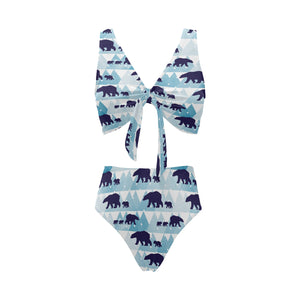 polar bear winter snow pattern Chest Bowknot High Waisted Bikini Swimsuit