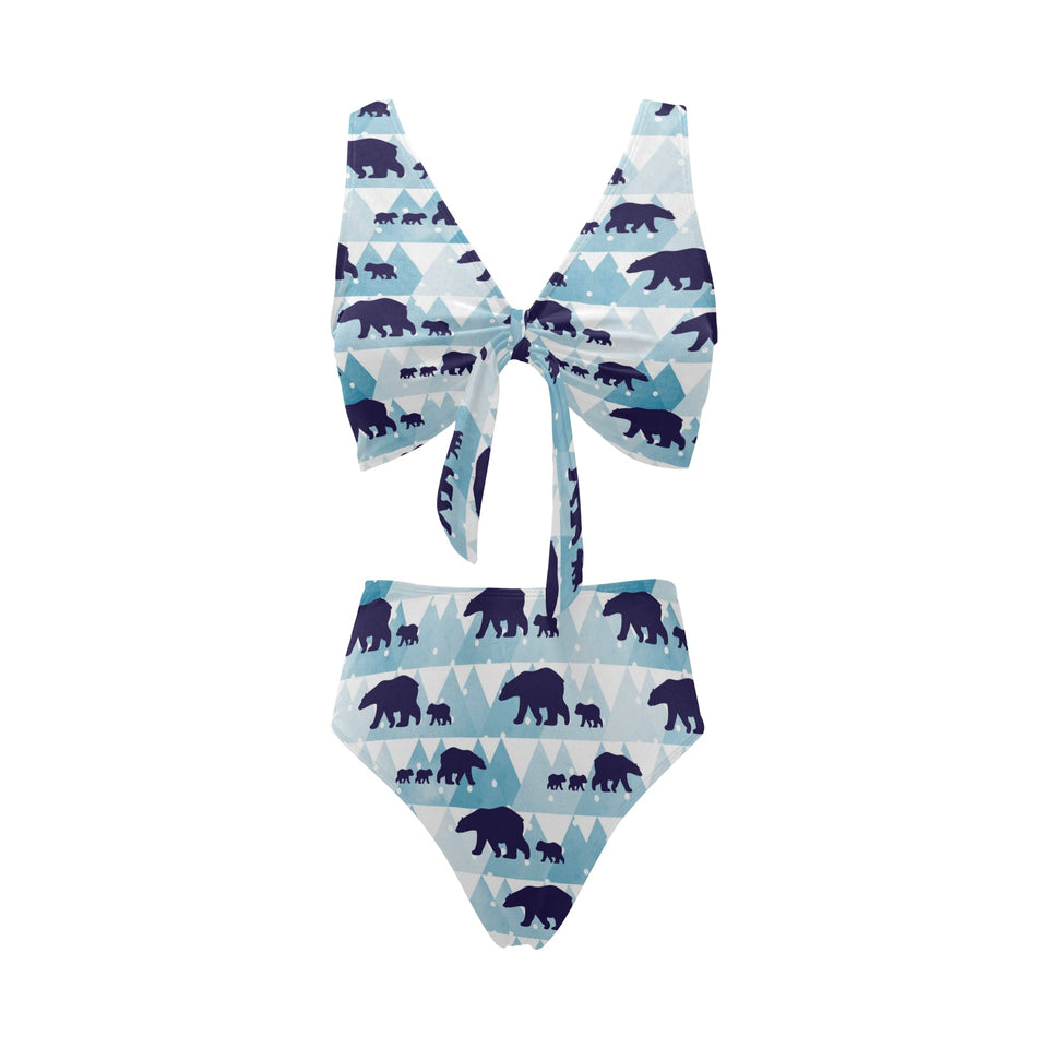 polar bear winter snow pattern Chest Bowknot High Waisted Bikini Swimsuit