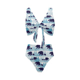 polar bear winter snow pattern Chest Bowknot High Waisted Bikini Swimsuit