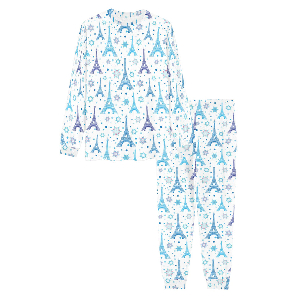 Blue Eiffel Tower Theme Pattern Print Design 01 Men's All Over Print Pajama