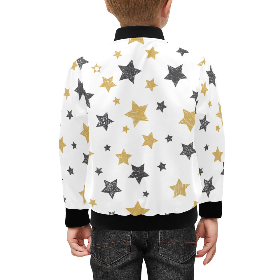hand drawn gold black star pattern Kids' Boys' Girls' Bomber Jacket