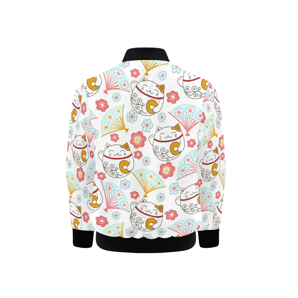 Maneki neko cat fan sakura Kids' Boys' Girls' Bomber Jacket