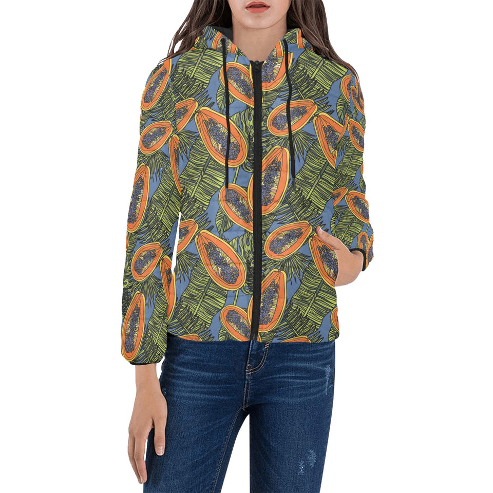 Colorful papaya tropical leaves Women's Padded Hooded Jacket