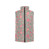 Red gold Sakura cherry blossom gray background Women's Padded Vest