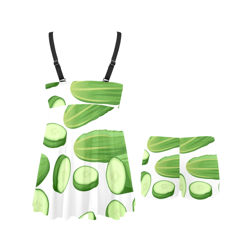 cucumber whole slices pattern Chest Sexy Pleated Two Piece Swim Dress