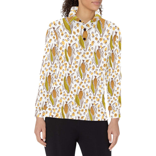 Corn Pattern Print Design 02 Women's Long Sleeve Polo Shirt