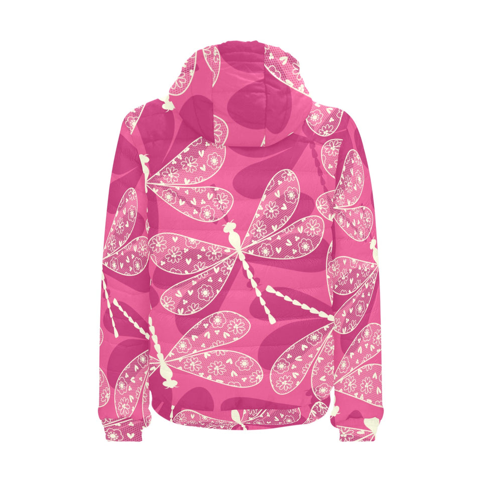 Beautiful dragonfly pink background Men's Padded Hooded Jacket