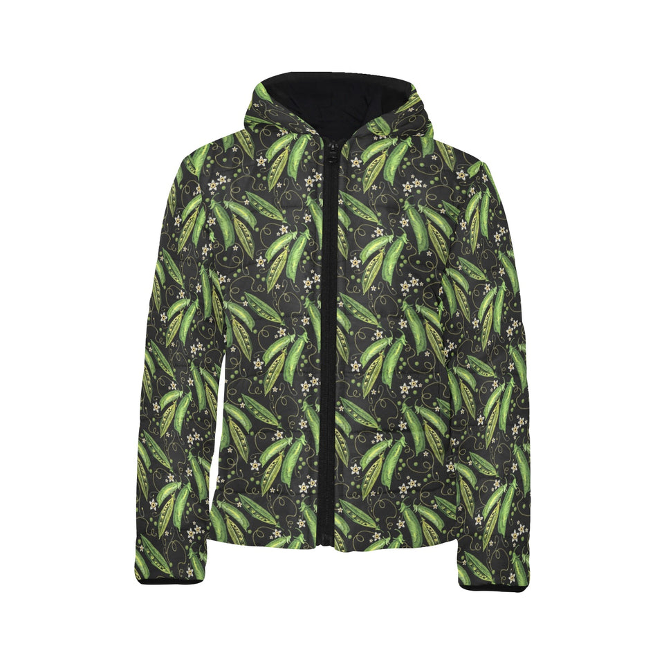 Green Peas Pattern Print Design 02 Kids' Boys' Girls' Padded Hooded Jacket