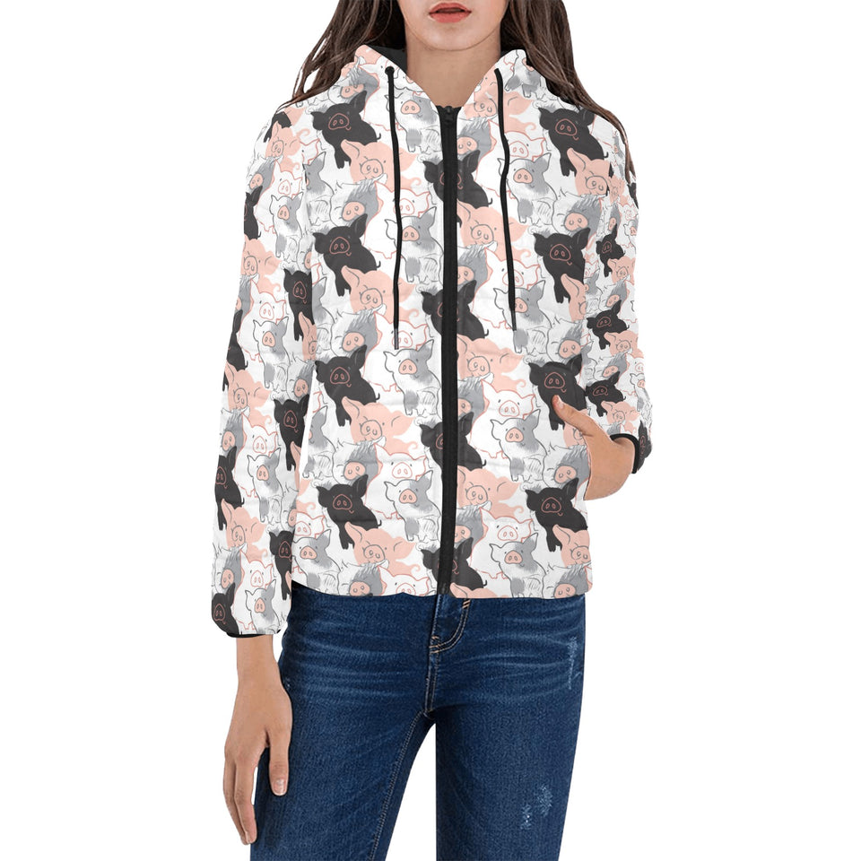 Pig Pattern Print Design 05 Women's Padded Hooded Jacket