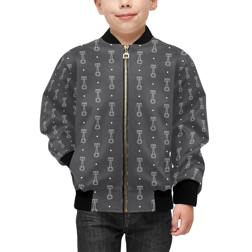 Engine Piston Black Background Pattern Design 02 Kids' Boys' Girls' Bomber Jacket
