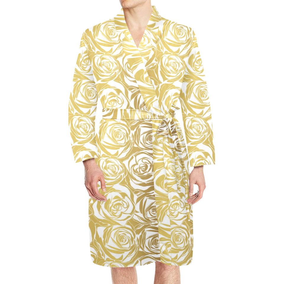 Rose Pattern Print Design 05 Men's Long Sleeve Belted Night Robe