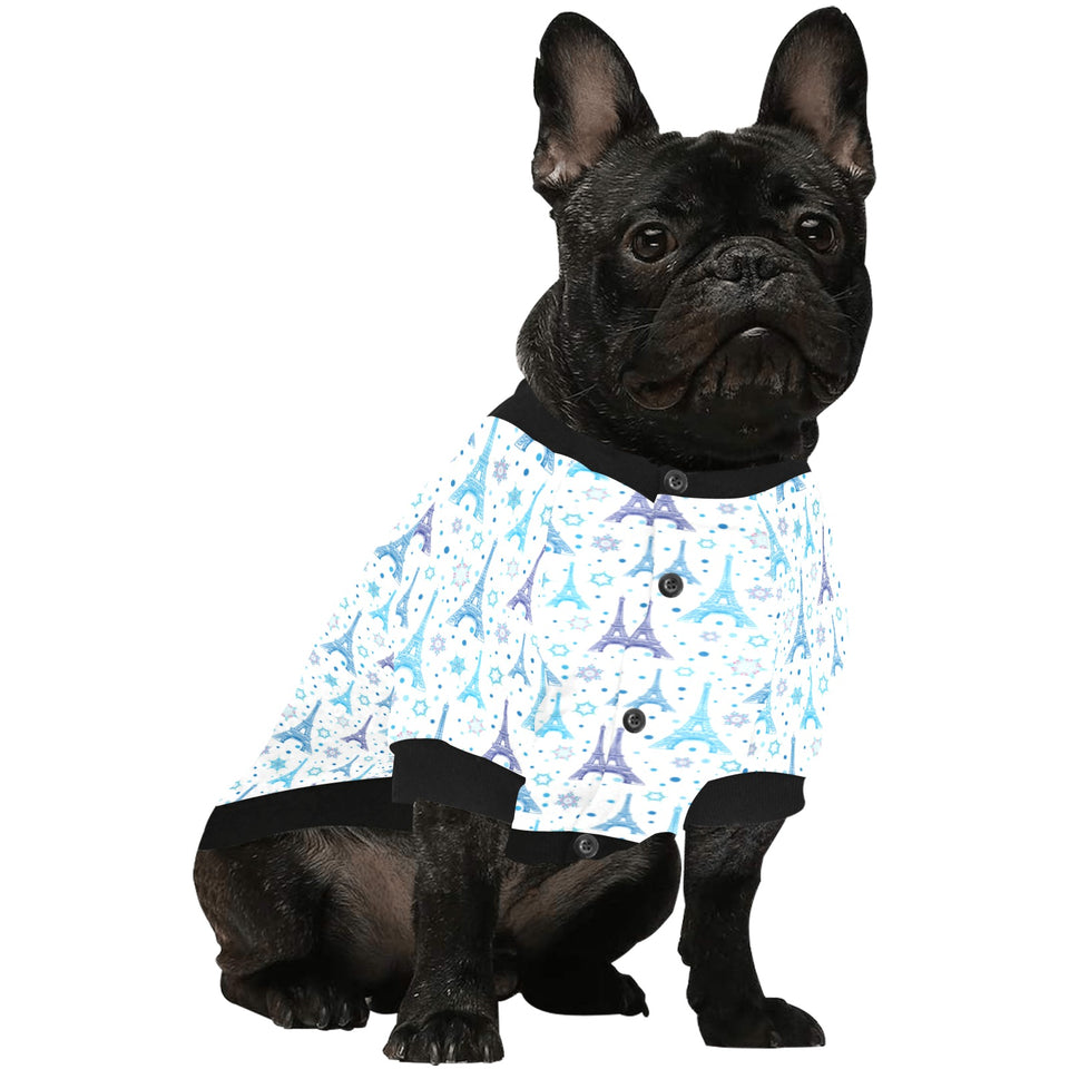 Blue Eiffel Tower Theme Pattern Print Design 01 All Over Print Pet Dog Round Neck Fuzzy Shirt