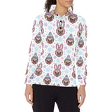 Cute pug hat rabbit costume pattern Women's Long Sleeve Polo Shirt