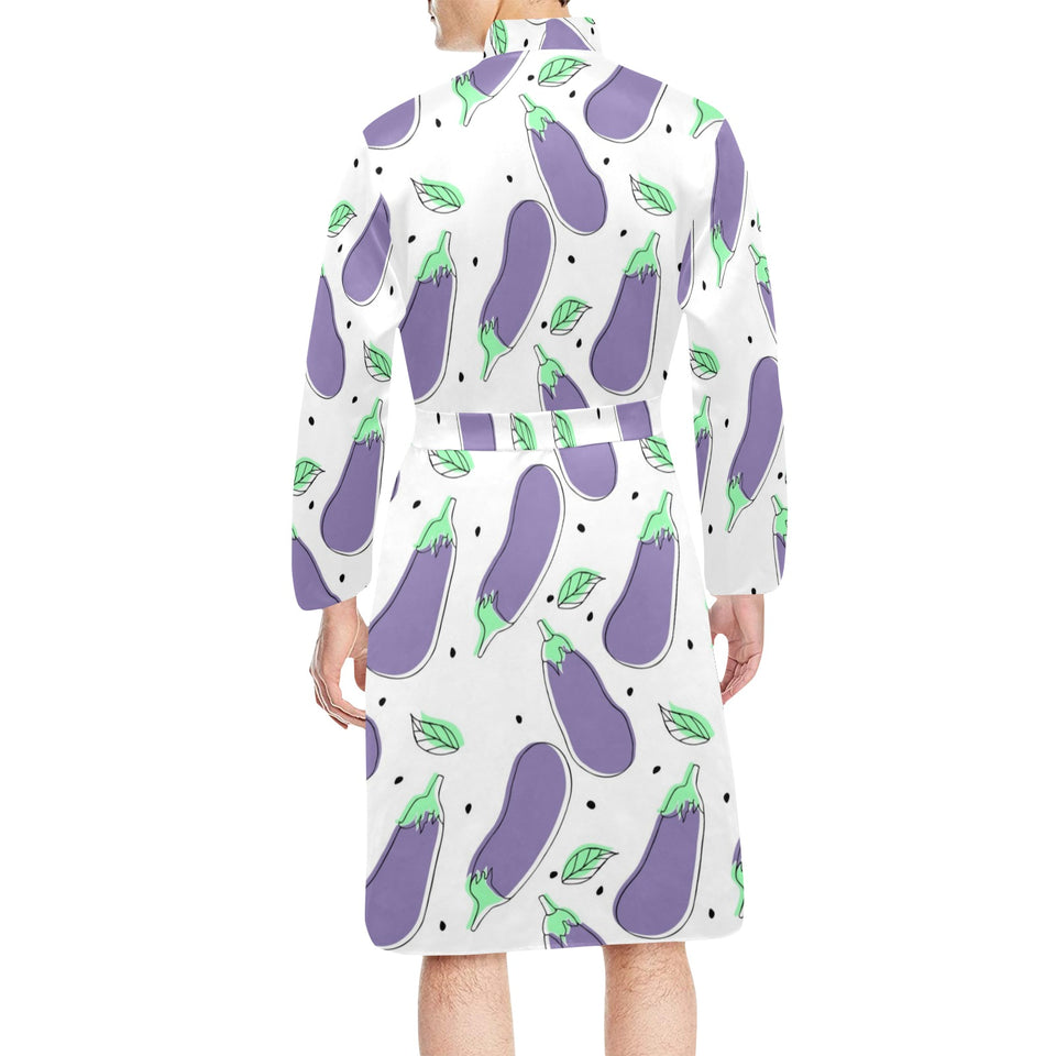 Eggplant Pattern Print Design 05 Men's Long Sleeve Belted Night Robe