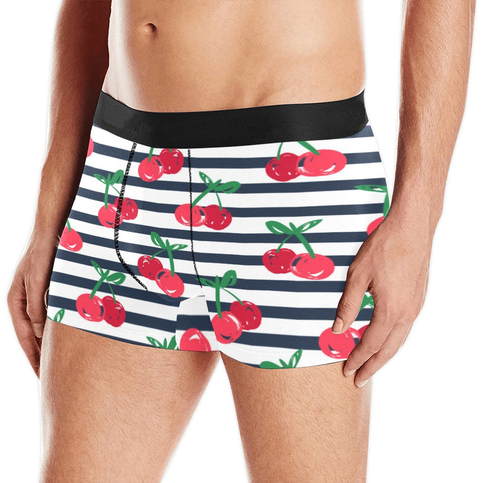 Hand drawn cherry pattern striped background Men's All Over Print Boxer Briefs Men's Underwear