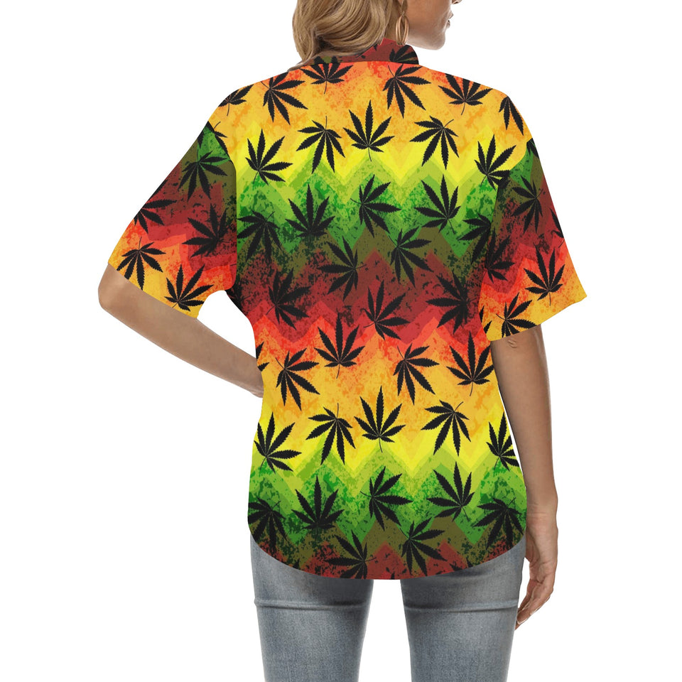 Canabis Marijuana Weed Pattern Print Design 03 Women's All Over Print Hawaiian Shirt