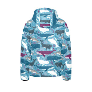 Whale design pattern Kids' Boys' Girls' Padded Hooded Jacket