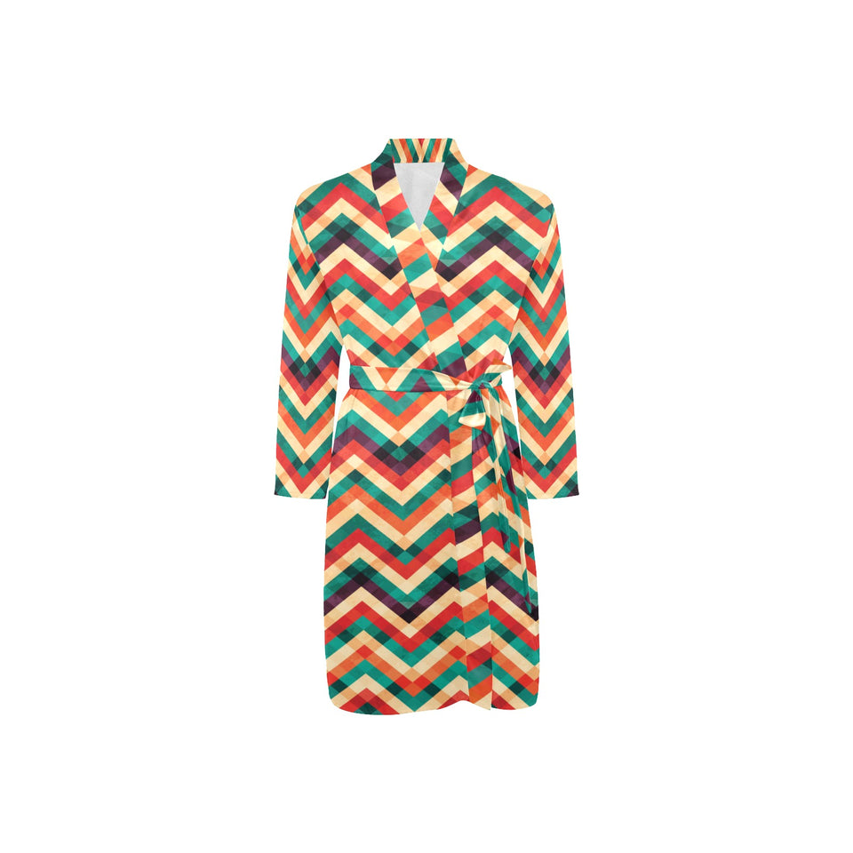 zigzag chevron colorful pattern Men's Long Sleeve Belted Night Robe