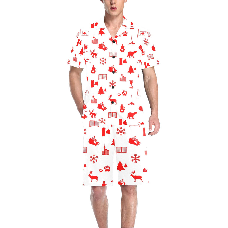 Canada Pattern Print Design 04 Men's V-Neck Short Pajama Set
