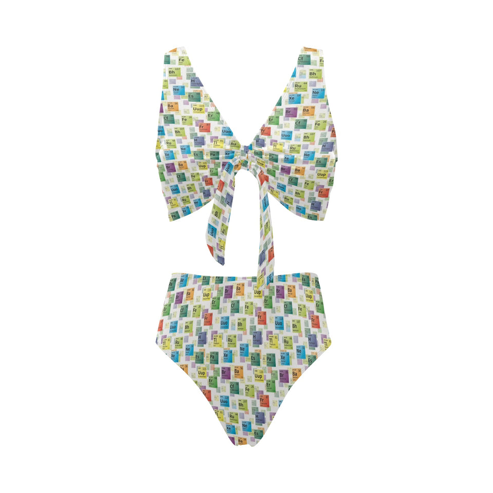 Chemistry Periodic Table Pattern Print Design 05 Chest Bowknot High Waisted Bikini Swimsuit